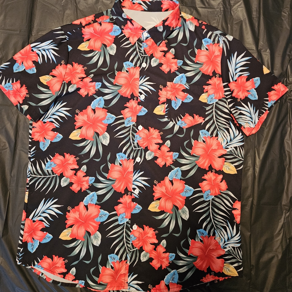 Matching Outfit Floral Black and Blood Orange Men's Shirt & Shorts